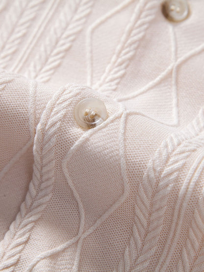 Geometric Rhombus Jacquard Knit Cuban Shirt