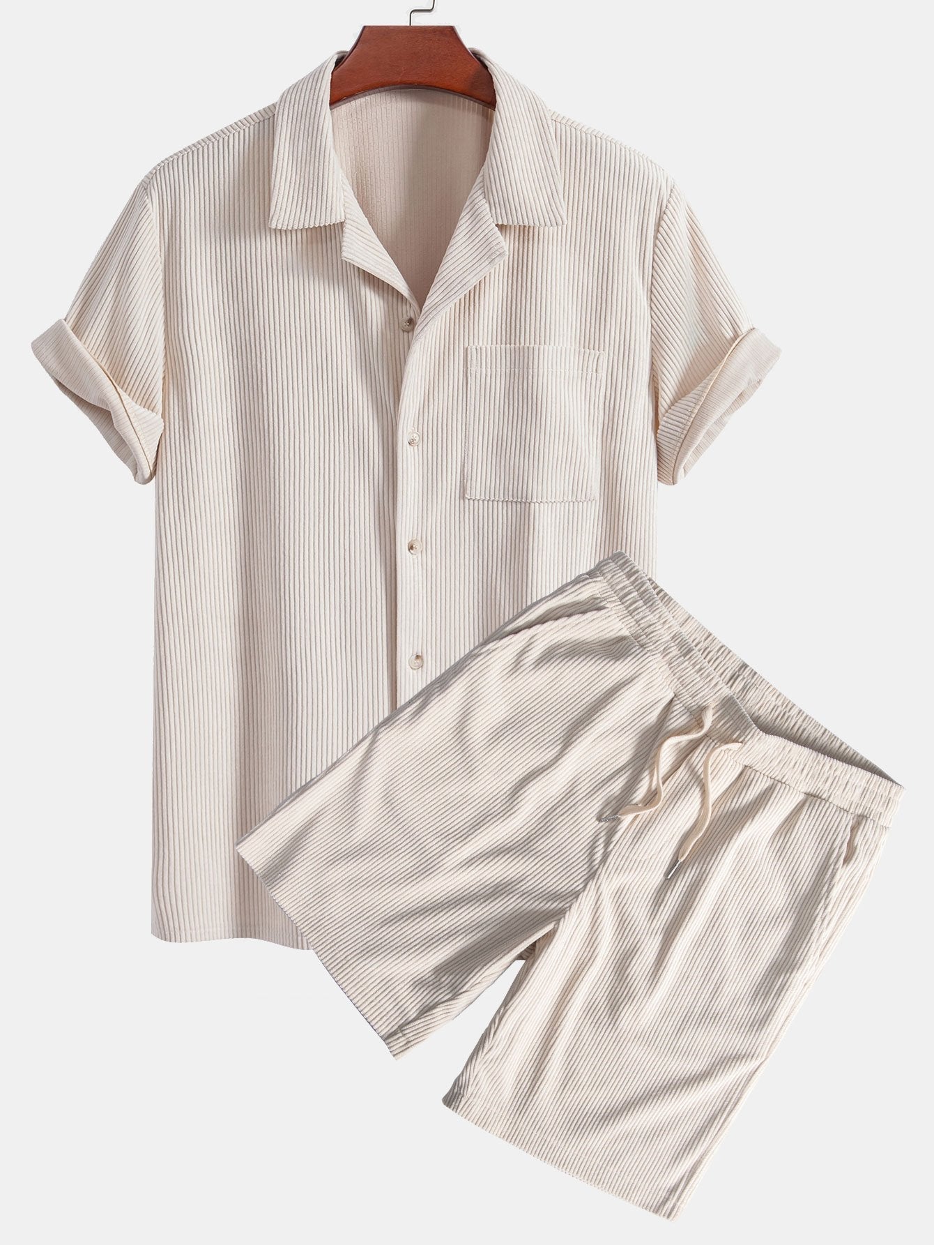 Corduroy Cubaans overhemd en shortset met korte mouwen