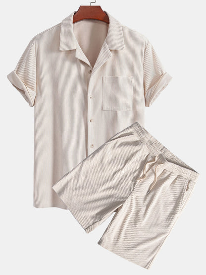 Corduroy Cubaans overhemd en shortset met korte mouwen