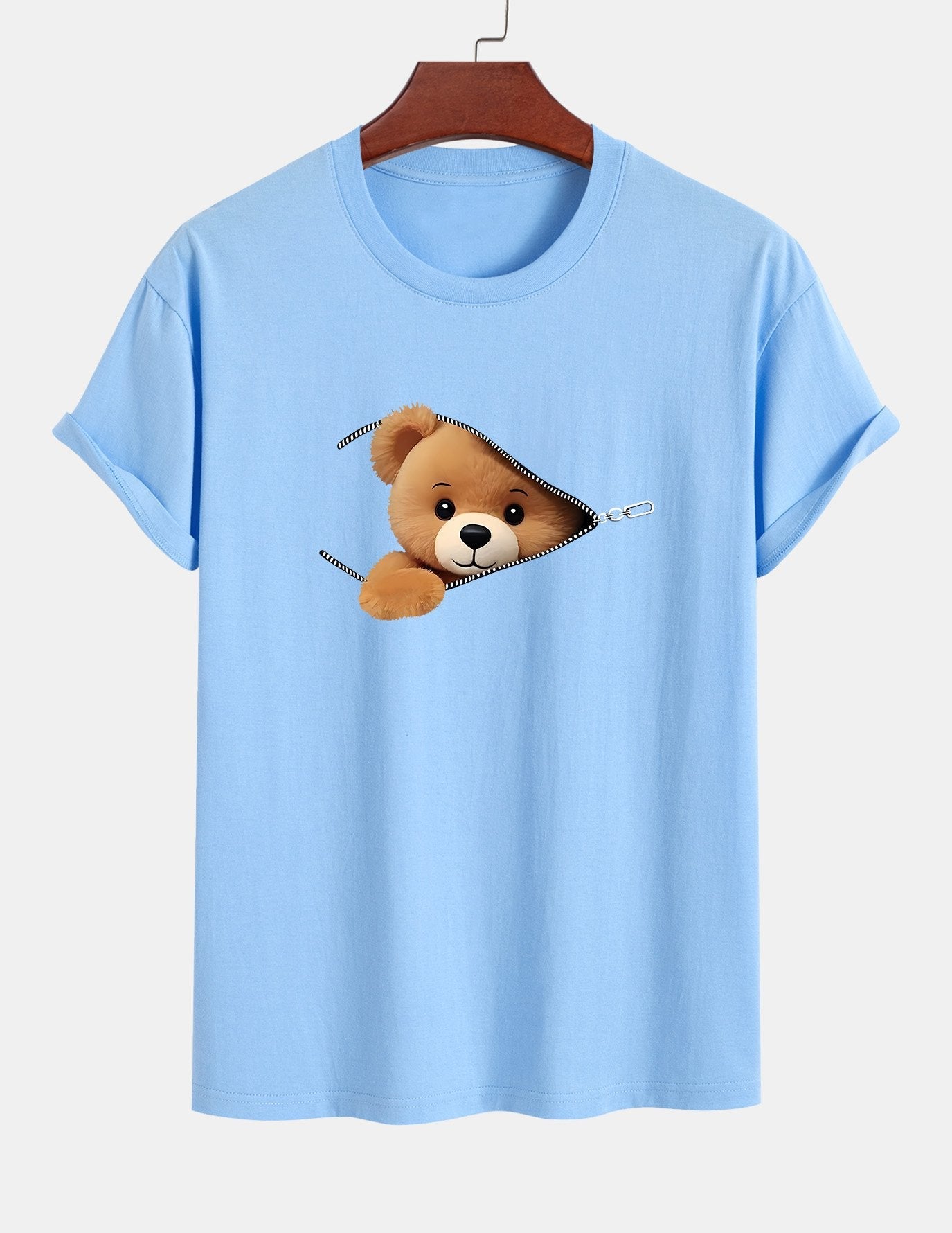 Klassiek katoenen T-shirt met ritssluiting en berenprint.