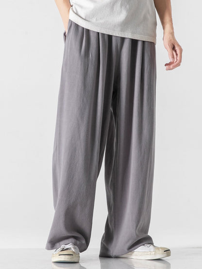 Relaxed Fit Wide Leg Pants in Linen-Cotton Blend