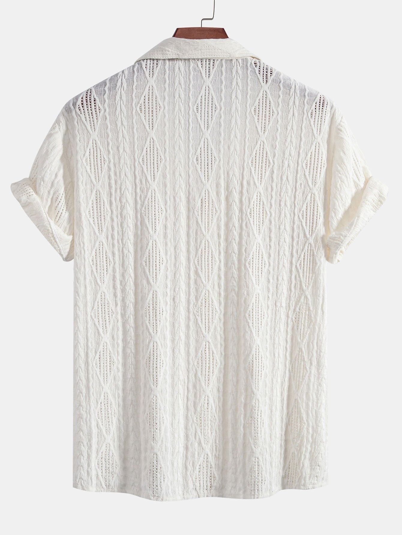 Geometrisch jacquard Cubaans overhemd met rechte linnen broek