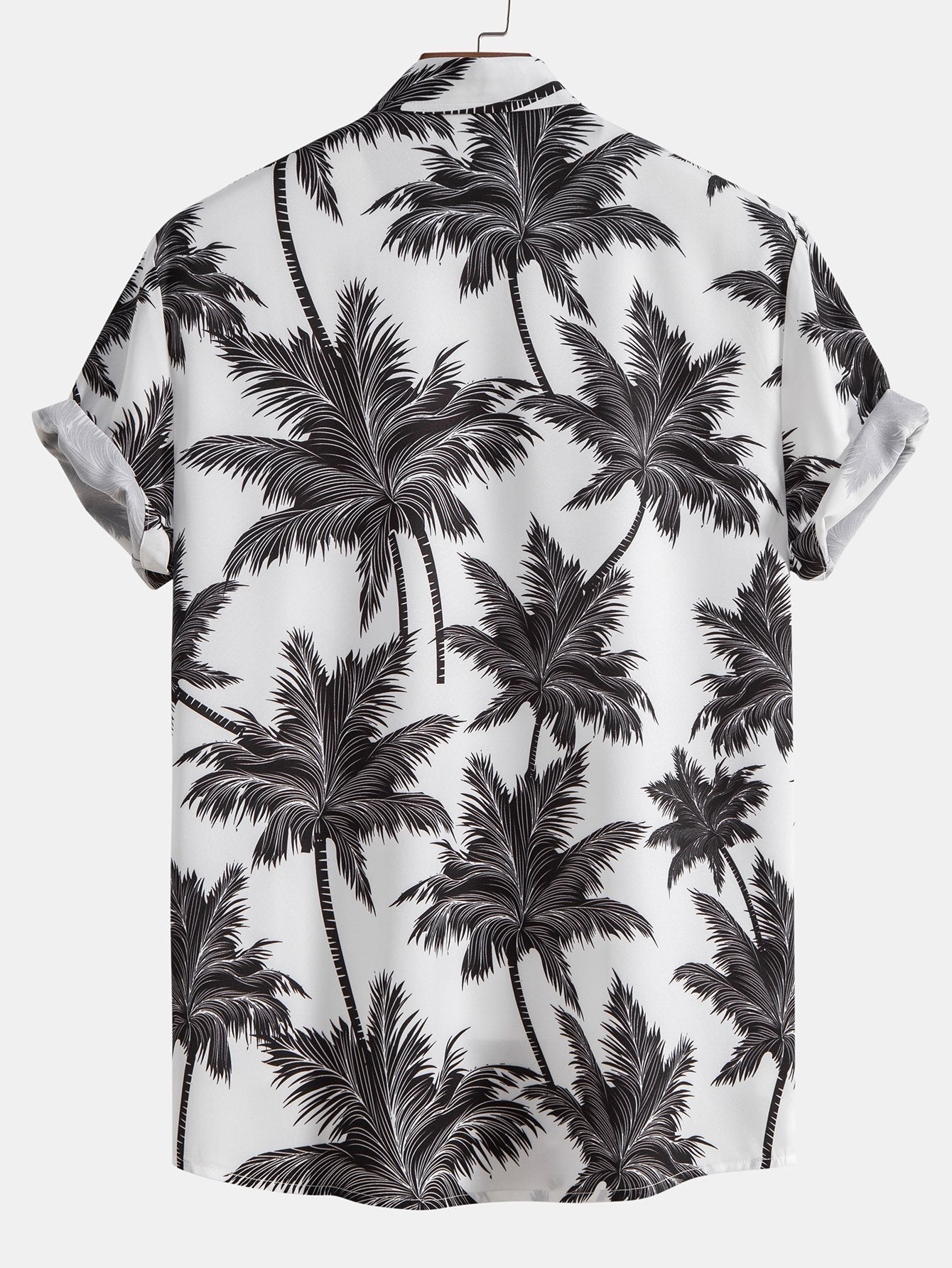 Button-Up Shirt and Swim Shorts with Palm Tree Print