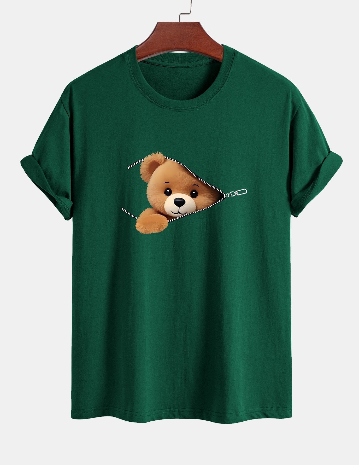 Klassiek katoenen T-shirt met ritssluiting en berenprint.