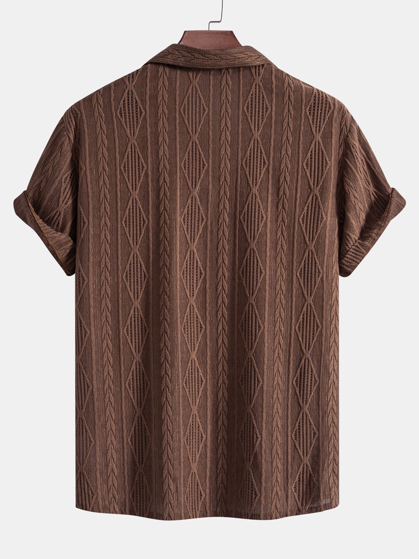 Geometrisch jacquard Cubaans overhemd met rechte linnen broek