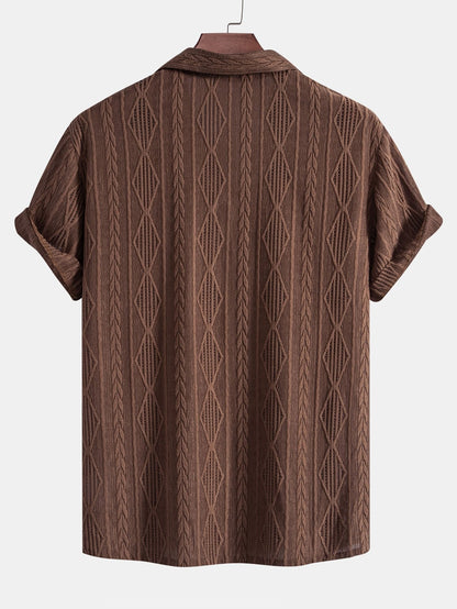 Geometrisch jacquard Cubaans overhemd met rechte linnen broek