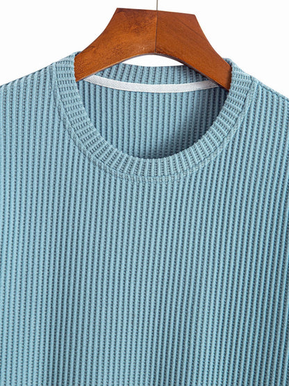 T-shirt met wafelstructuur en gebogen zoom