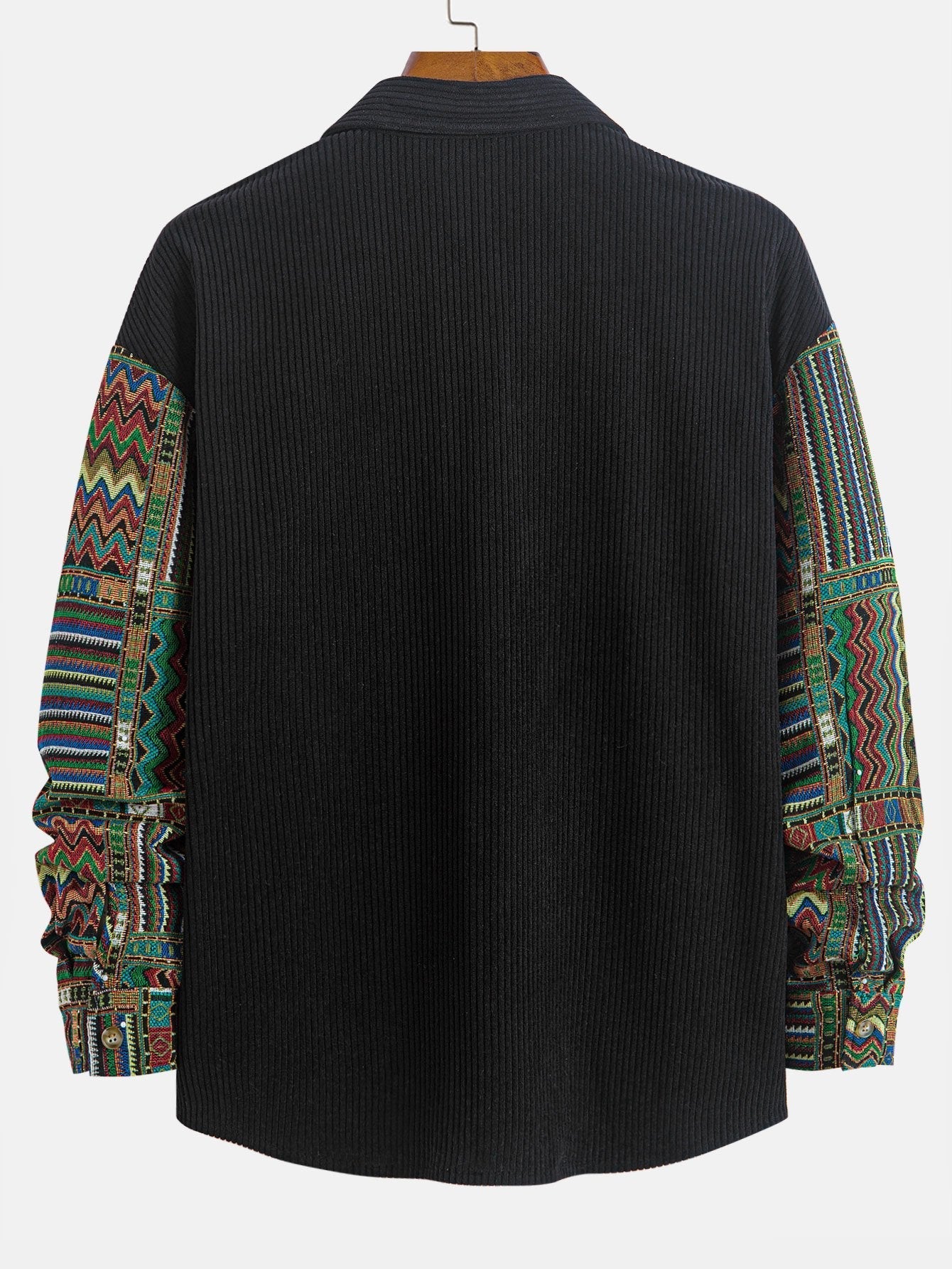 Relaxed Fit Etnisch Geometrisch Corduroy Patchwork Shirt - Uniek willekeurig patroonontwerp