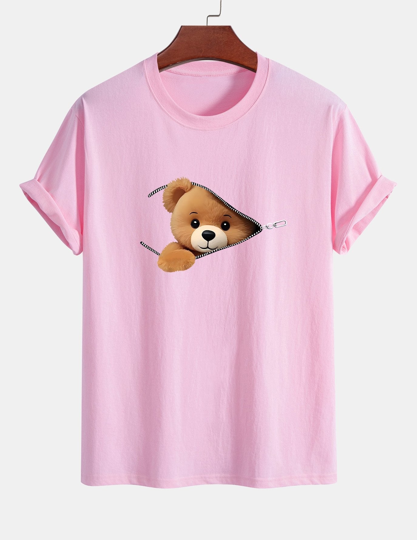 Klassiek katoenen T-shirt met ritssluiting en berenprint.