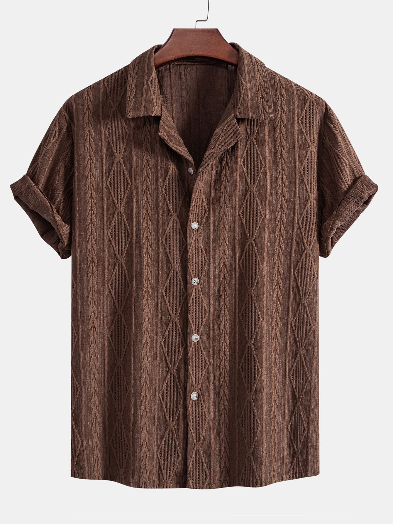 Geometrisch jacquard Cubaans overhemd met rechte linnen broek
