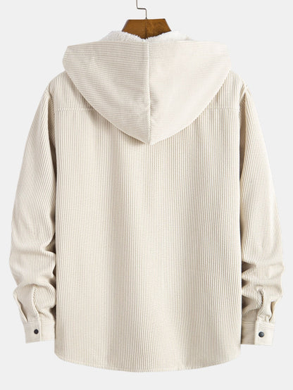 Corduroy overshirt met capuchon en fleecevoering