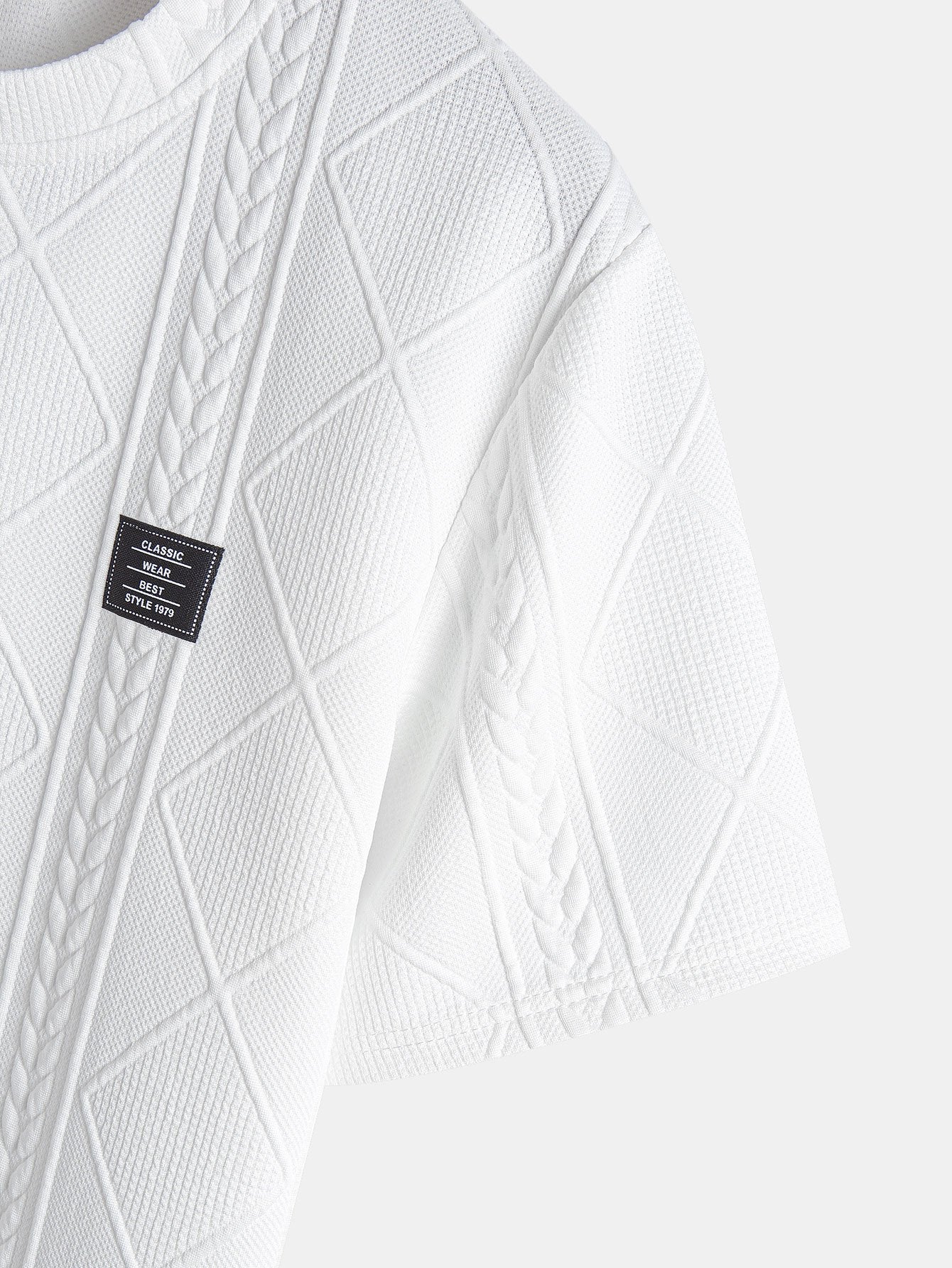 Geometric Jacquard Short Sleeve T-Shirt with Arc Hem & Matching Shorts