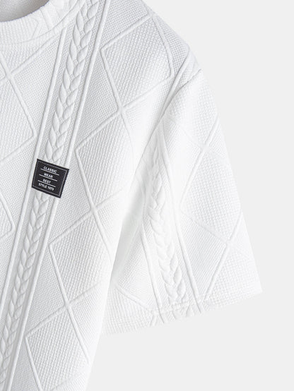 Geometric Jacquard Short Sleeve T-Shirt with Arc Hem & Matching Shorts