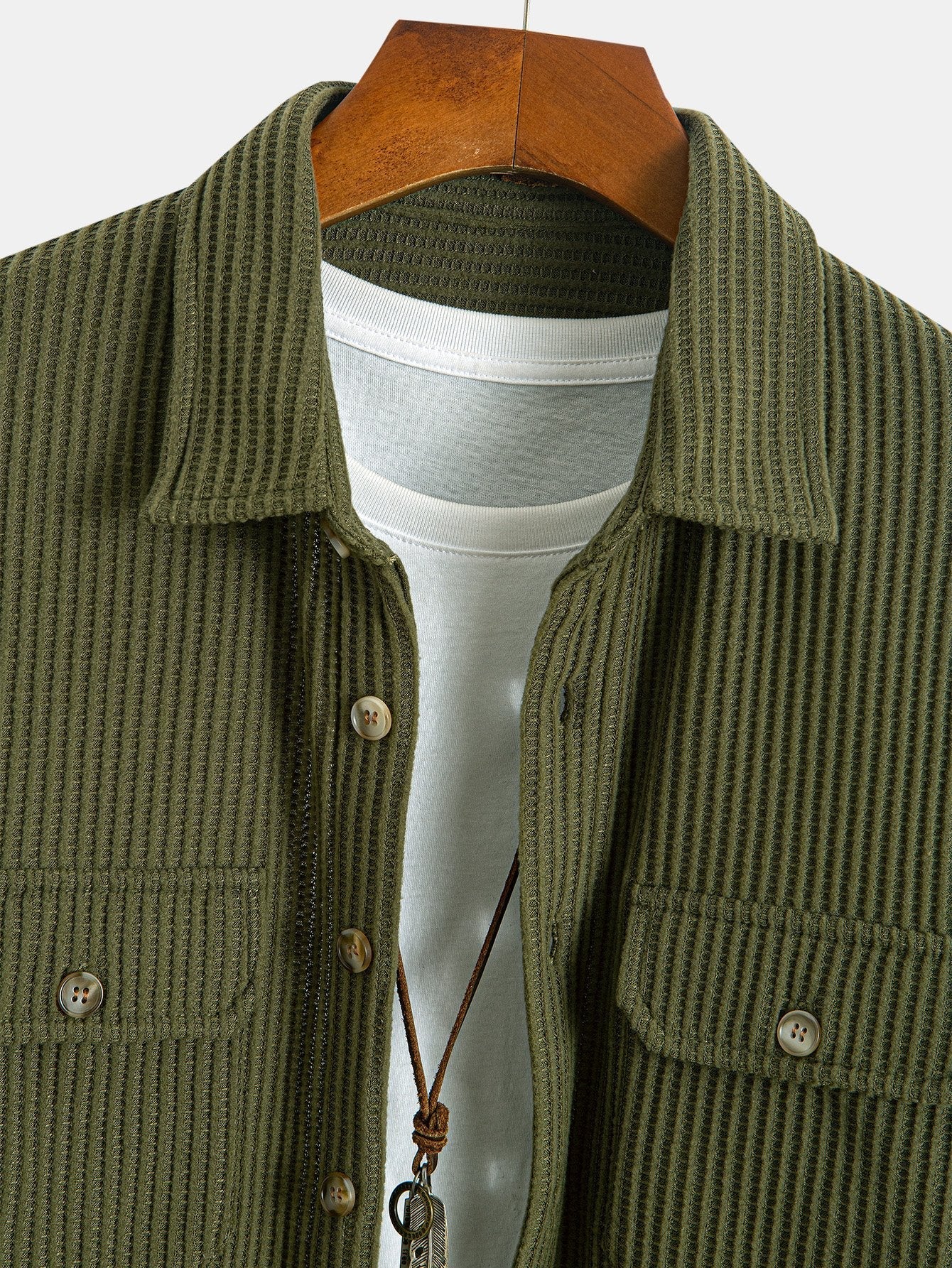 Overhemd met knoopsluiting en dubbele zak in wafelpatroon