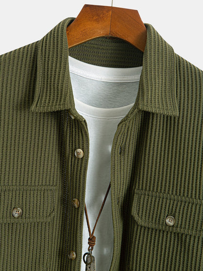 Overhemd met knoopsluiting en dubbele zak in wafelpatroon