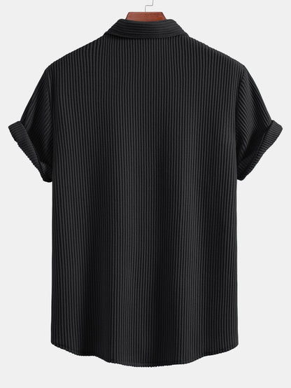 Waffle Knit Button-Up Shirt & Drawstring Waffle Shorts Set