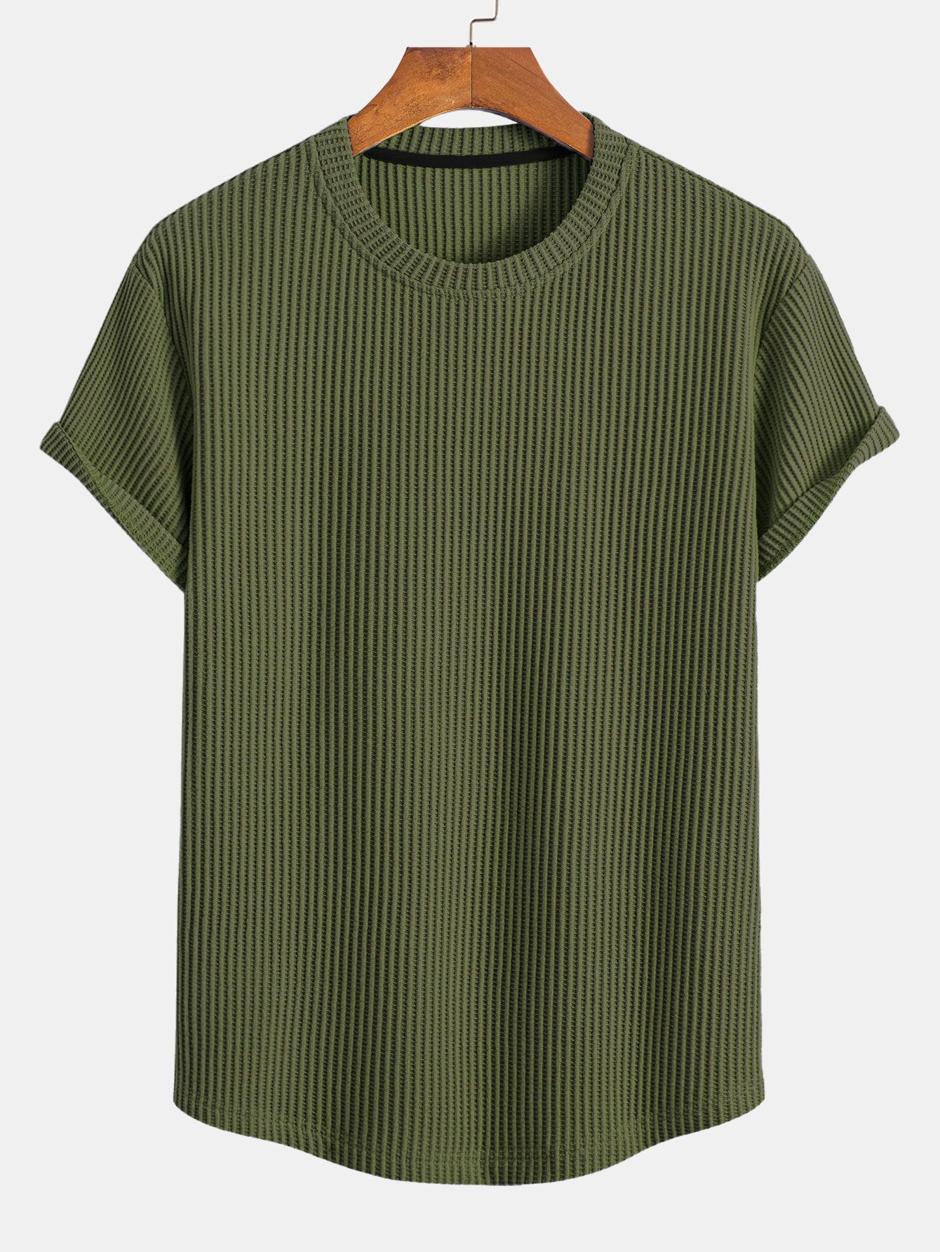 T-shirt met wafelstructuur en gebogen zoom