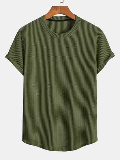 T-shirt met wafelstructuur en gebogen zoom