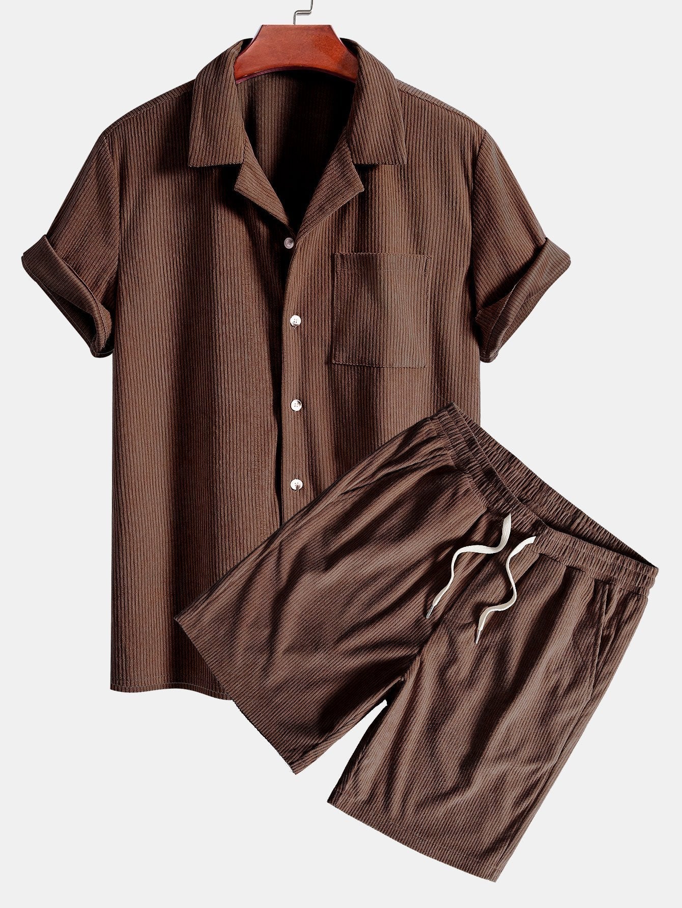 Corduroy Cubaans overhemd en shortset met korte mouwen