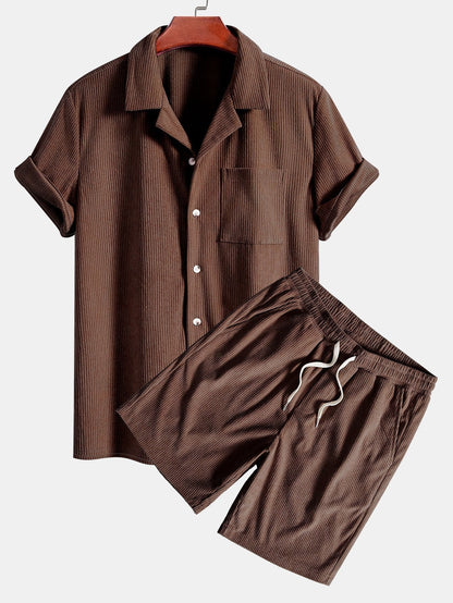 Corduroy Cubaans overhemd en shortset met korte mouwen